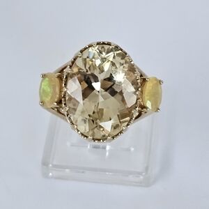 Natural Yellow Laboradite with Opal Accents Sterling Silver Ring Sz 7
